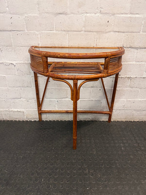 Bamboo-Style Semi-Circle Console Table with Glass Top — Fair Condition with Signs of Wear – main front view