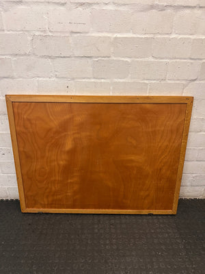 Large Grey Fabric Notice Board with Wooden Frame — Fair Condition with Visible Wear – side view