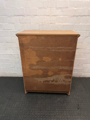 Traditional Oak Tone Chest of Drawers with Cupboard — Used Condition – back view