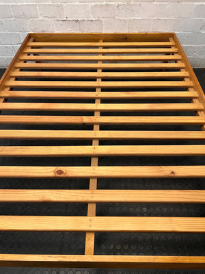 Double Slatted Wooden Bed Frame — Good Working Order – top view