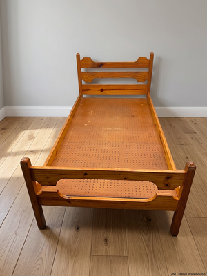 Single Pine Bed Frame with Slatted Headboard — Used; Fair Condition – styled product image