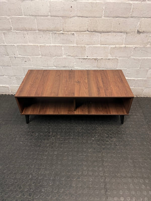 Mid-Century Style Wood Finish Coffee Table with Storage — Good Condition – side view