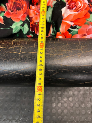 Vintage Brown Leather Armchair with Floral Cushion — Well Used with Significant Leather Wear – width measurement