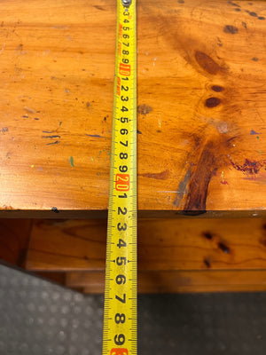 Low Pine Bookshelf with Three Tiers — Fair Condition with Visible Surface Wear – depth measurement
