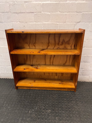 Low Pine Bookshelf with Three Tiers — Fair Condition with Visible Surface Wear – main front view