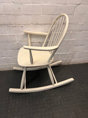 Vintage Style White Spindle Back Rocking Chair — Used; Fair Condition – side view