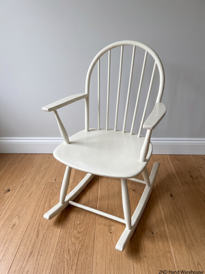 Vintage Style White Spindle Back Rocking Chair — Used; Fair Condition – styled product image