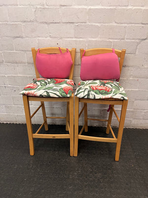 Light Wood Dining Chair with Protea Print Cushion — Well Used Condition – condition detail