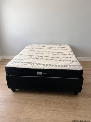 Queen Size Base Set with Patterned Mattress — Used; Fair Condition – styled product image