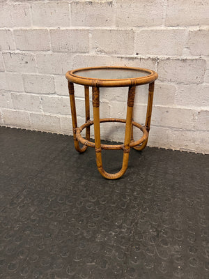 Round Bamboo and Glass Side Table – top view