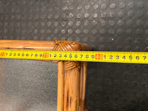 Square Bamboo Style Side Table with Glass Top — Well Used Condition – depth measurement