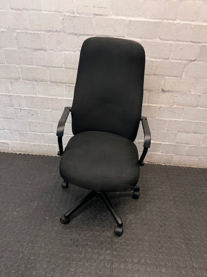 High-Back Black Fabric Office Chair — Broken Wheels – top view