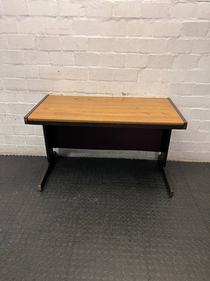 Wood-Look Office Desk with Dark Brown Metal Frame — Good Working Order – main front view
