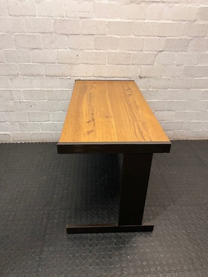 Wood-Look Office Desk with Dark Brown Metal Frame — Good Working Order – side view