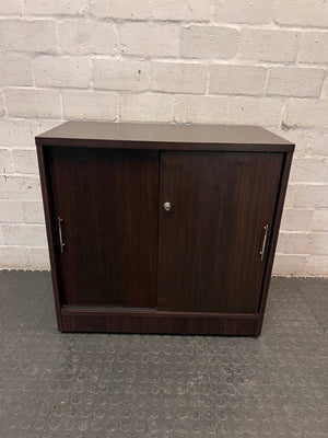 Dark Wood Sliding Door Office Credenza — Good Working Order – main front view