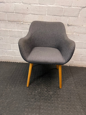 Grey Upholstered Mid-Back Chair with Wooden Legs — Damaged Back Leg – main front view