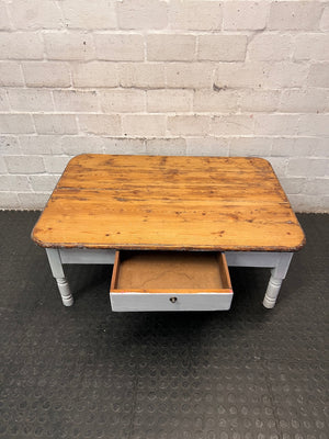 Two-Tone Wooden Coffee Table with Drawer — Fair Used Condition – side view
