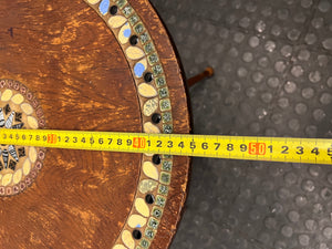 Tripod Wooden Side Table with Mosaic Inlay — Fair Condition with Visible Surface Wear – depth measurement