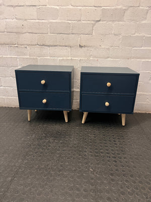 Blue Two-Drawer Bedside Table with Wooden Accents — Very High Quality Used Condition – condition detail