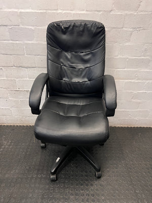 Black Faux-Leather High Back Office Chair — Significant Wear and Tear Damage – main front view