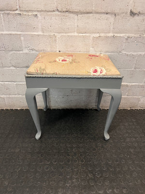 Grey Queen Anne Dressing Stool with Floral Upholstery – back view