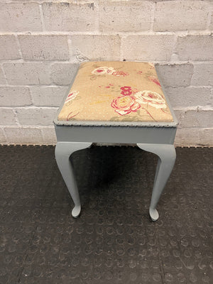Grey Queen Anne Dressing Stool with Floral Upholstery – top view