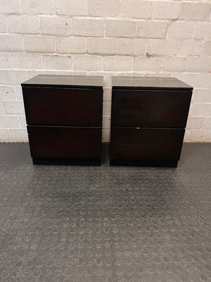 Dark Wood Side Table with Two Drawers — Scratches on Edges – condition detail