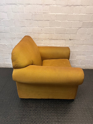 Textured Brown Fabric Armchair with Rolled Arms — Good Working Order – back view
