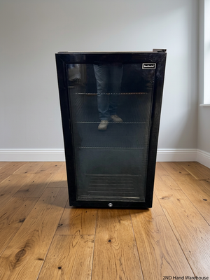 SnoMaster Glass Door Bar Fridge with Black Frame — Interior Light Non-Functional; Minor Scratches and Dents – styled product image