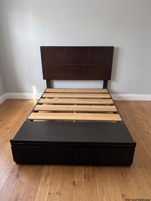 Double Bed Frame with Panelled Headboard and Footboard Drawers — Used Double Bed Frame and Base – styled product image