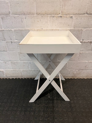 White Butler Style Side Table with Folding Stand — Small Marks on Finish – main front view