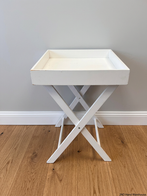 White Butler Style Side Table with Folding Stand — Small Marks on Finish – styled product image