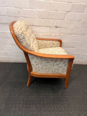 Vintage Floral Upholstered Armchair with Wooden Frame – back view