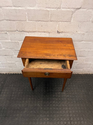 Tapered Leg Wooden Side Table with Drawer — Good Working Order – side view