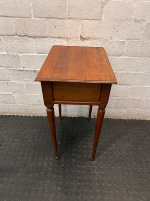 Tapered Leg Wooden Side Table with Drawer — Good Working Order – top view