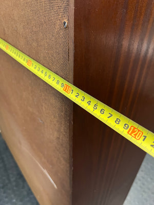 Tall Wooden Glass-Front Display Cabinet — Water Damage Present – depth measurement