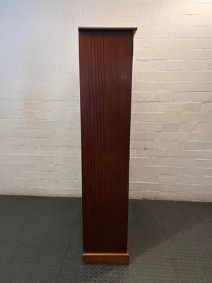 Tall Wooden Glass-Front Display Cabinet — Water Damage Present – top view