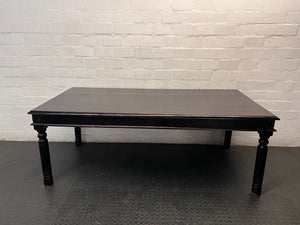 Dark Wood Dining Table with Turned Legs — Used Condition with Surface Wear – back view
