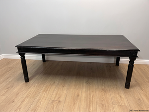 Dark Wood Dining Table with Turned Legs — Used Condition with Surface Wear – styled product image