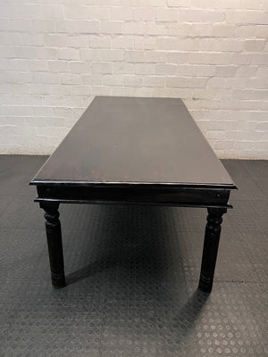 Dark Wood Dining Table with Turned Legs — Used Condition with Surface Wear – top view