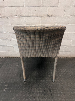 Grey Woven Synthetic Wicker Outdoor Chair — Well Used with Damaged Wicker Armrest – condition detail
