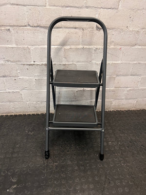 Strand 2-Step Folding Metal Ladder with Handrail — Well Used with Visible Wear – main front view
