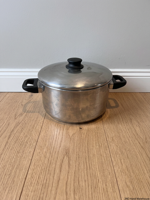 Stainless Steel Cooking Pot with Lid — Fair Condition – styled product image