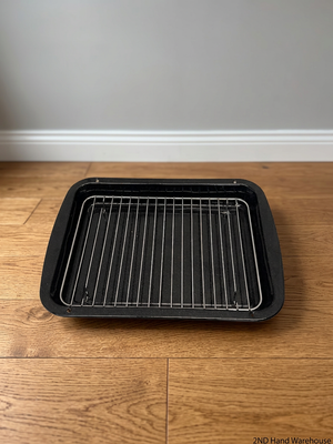 Black Enamel Roasting Pan with Wire Grill Rack — Good Working Order – styled product image