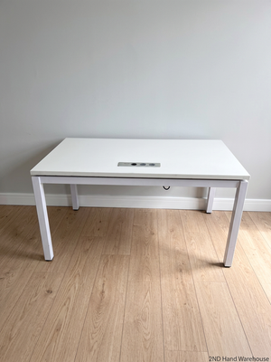 White Office Desk with Integrated Power Module — Signs of Transit Damage – styled product image