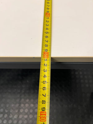 White Four-User Office Workstation with Cable Ports — Fair Condition; Aged Wood Finish – width measurement