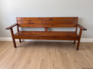 Rustic Brown Wooden Slatted Bench — Good Working Order – styled product image