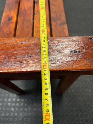 Rustic Brown Wooden Slatted Bench — Good Working Order – width measurement