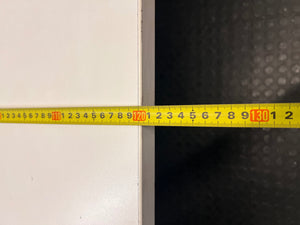 Large White Office Desk with Metal Legs — Fair Condition with Signs of Age – depth measurement