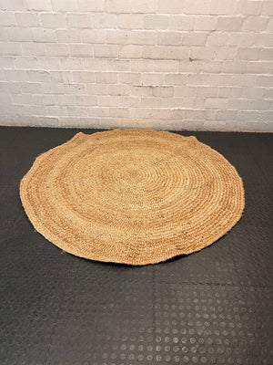 Round Woven Braided Camel Rug — Good Condition – main front view